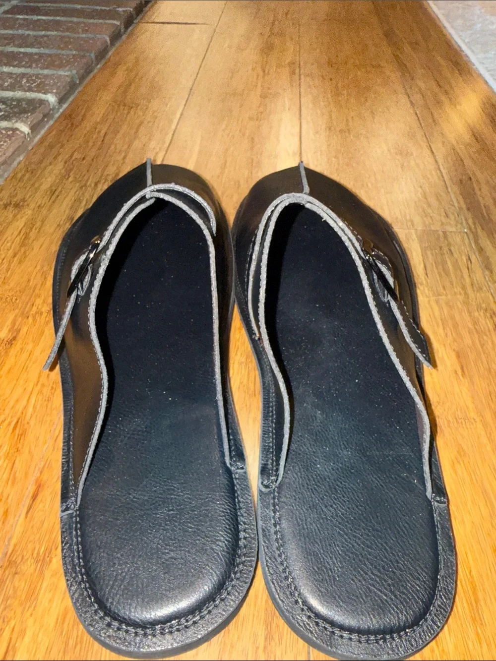 Men's Black Leather Slip-On Mule with Buckle Accent